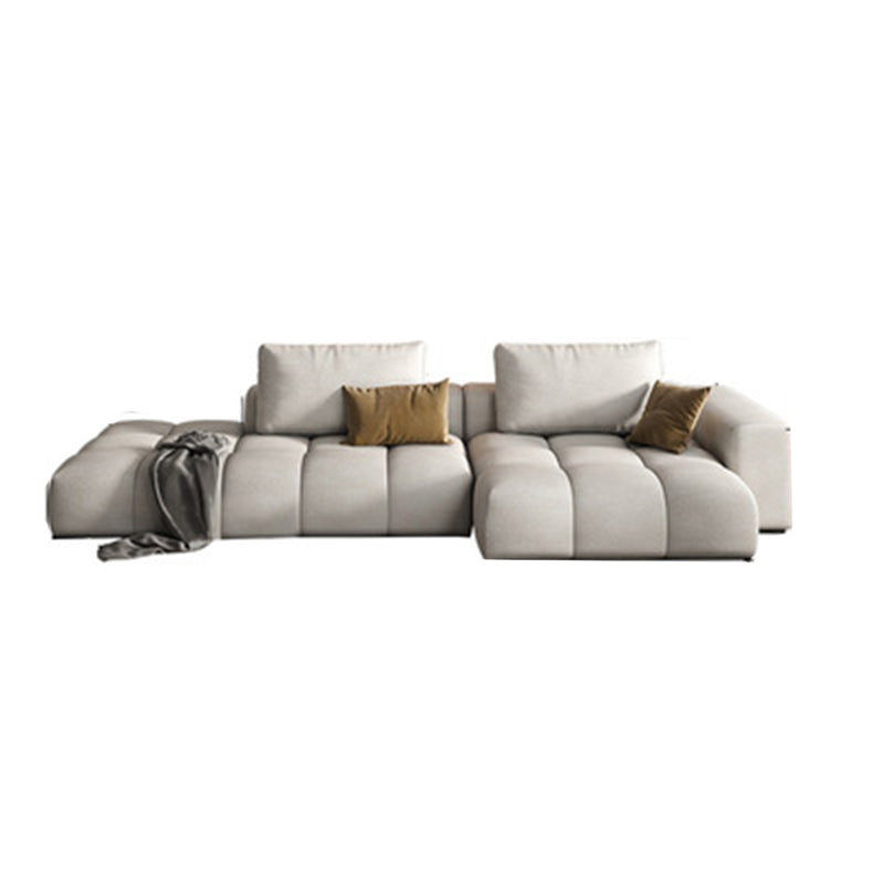 Nordic  Cream Square Arm Sofa Faux Leather Cushion Back Sectional for Living Room