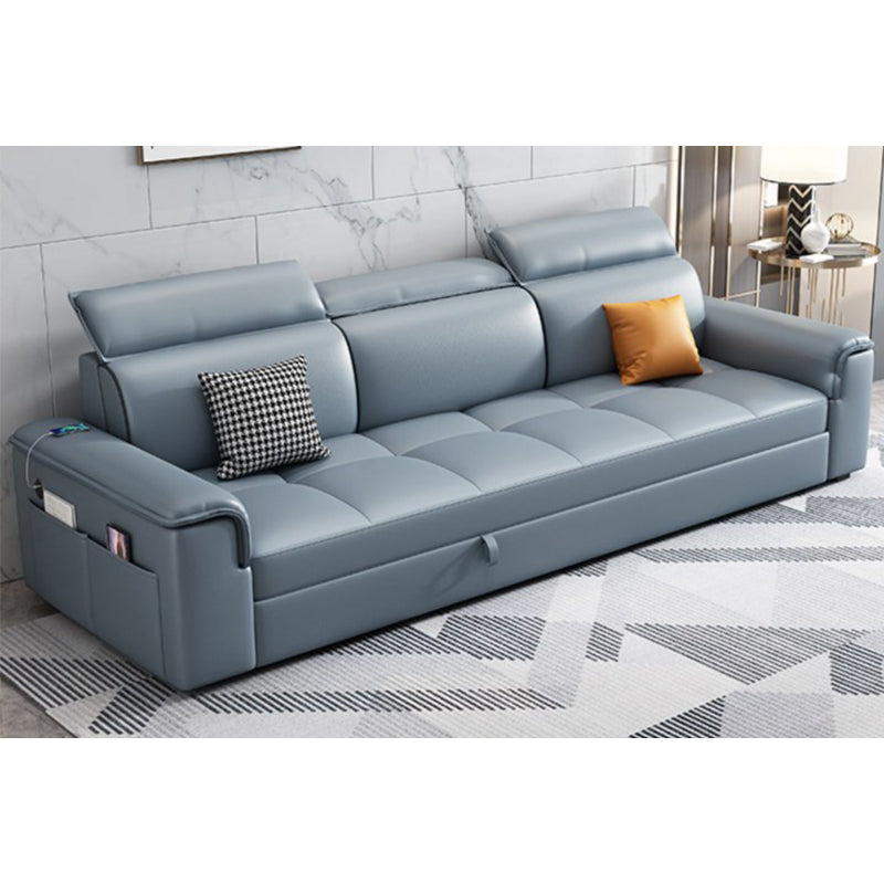 Faux Leather Cushion Back Sectionals 35.43"H Pillow Top Arm Sofa with Storage, Blue