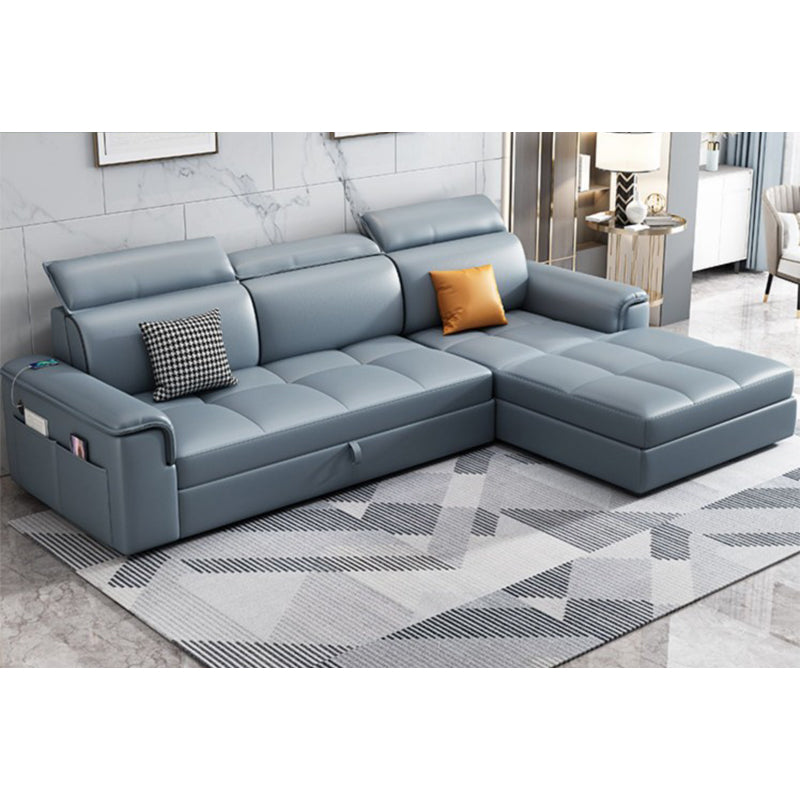 Faux Leather Cushion Back Sectionals 35.43"H Pillow Top Arm Sofa with Storage, Blue