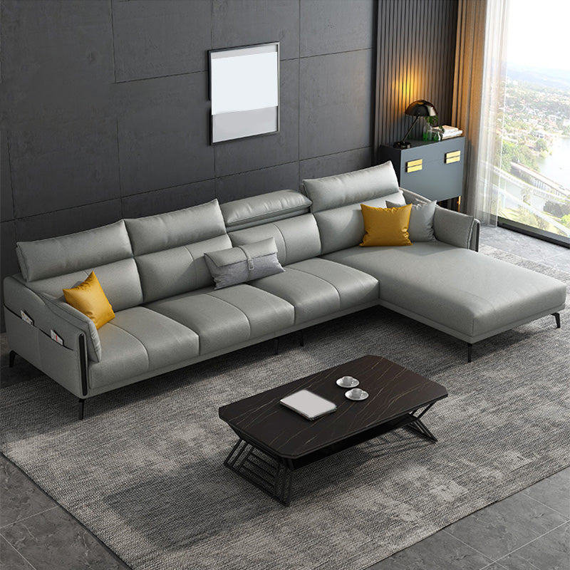 Grey Faux Leather Waterproof Sofa Stain-Resistant High Back Sectional