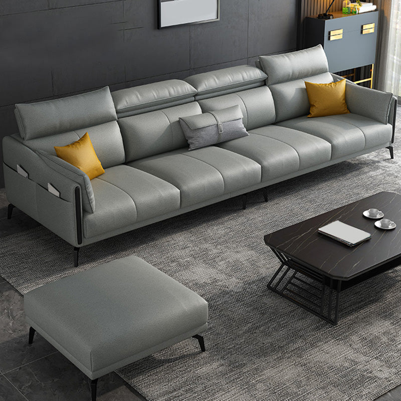 Grey Faux Leather Waterproof Sofa Stain-Resistant High Back Sectional