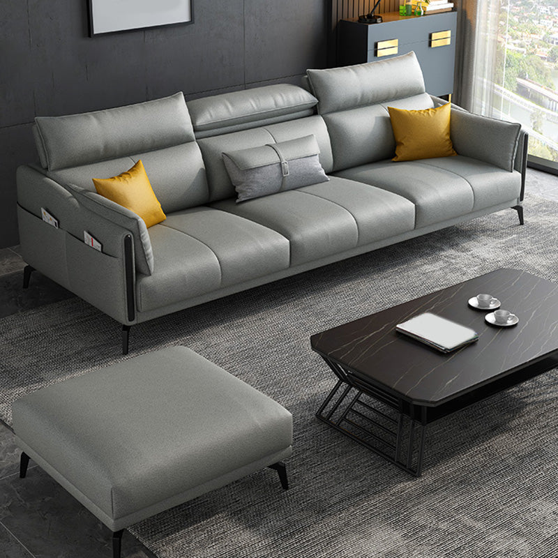 Grey Faux Leather Waterproof Sofa Stain-Resistant High Back Sectional