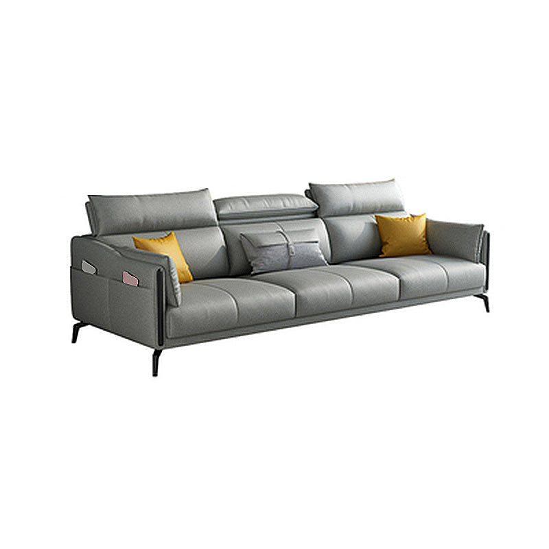 Grey Faux Leather Waterproof Sofa Stain-Resistant High Back Sectional