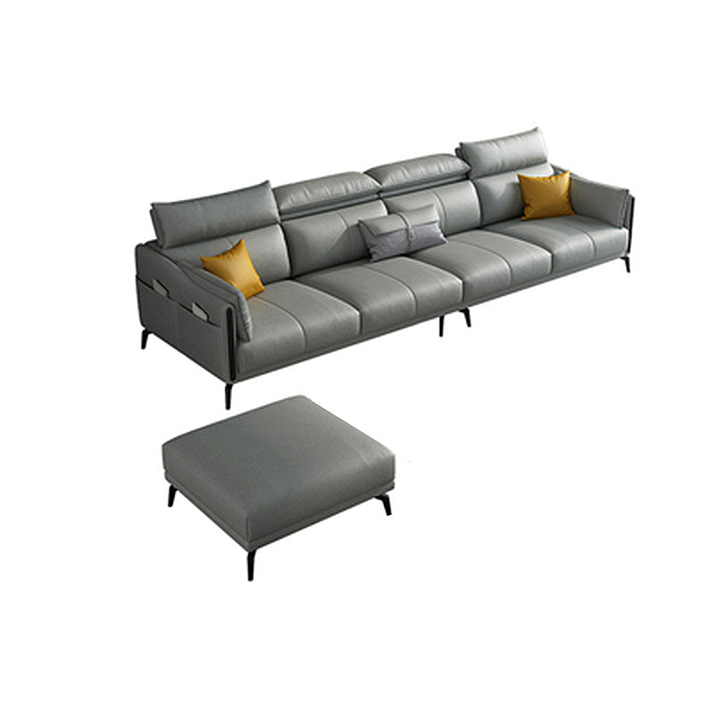 Grey Faux Leather Waterproof Sofa Stain-Resistant High Back Sectional