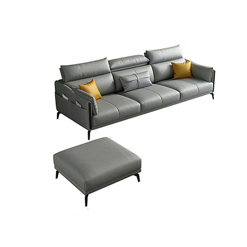 Grey Faux Leather Waterproof Sofa Stain-Resistant High Back Sectional