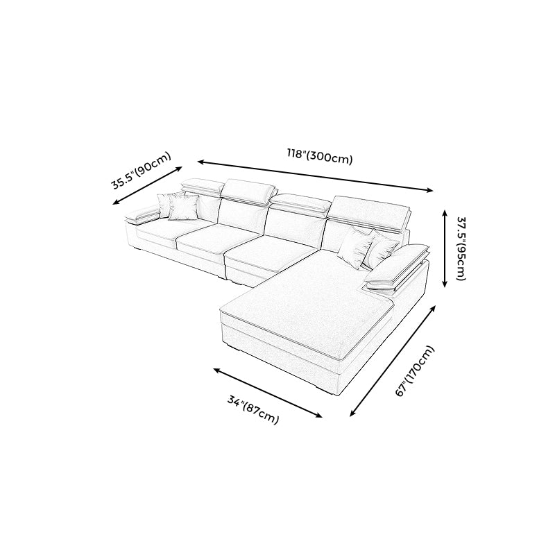 Contemporary 4-Seater L-Shape Sectional  Pillow Top Arm Sofa for Living Room