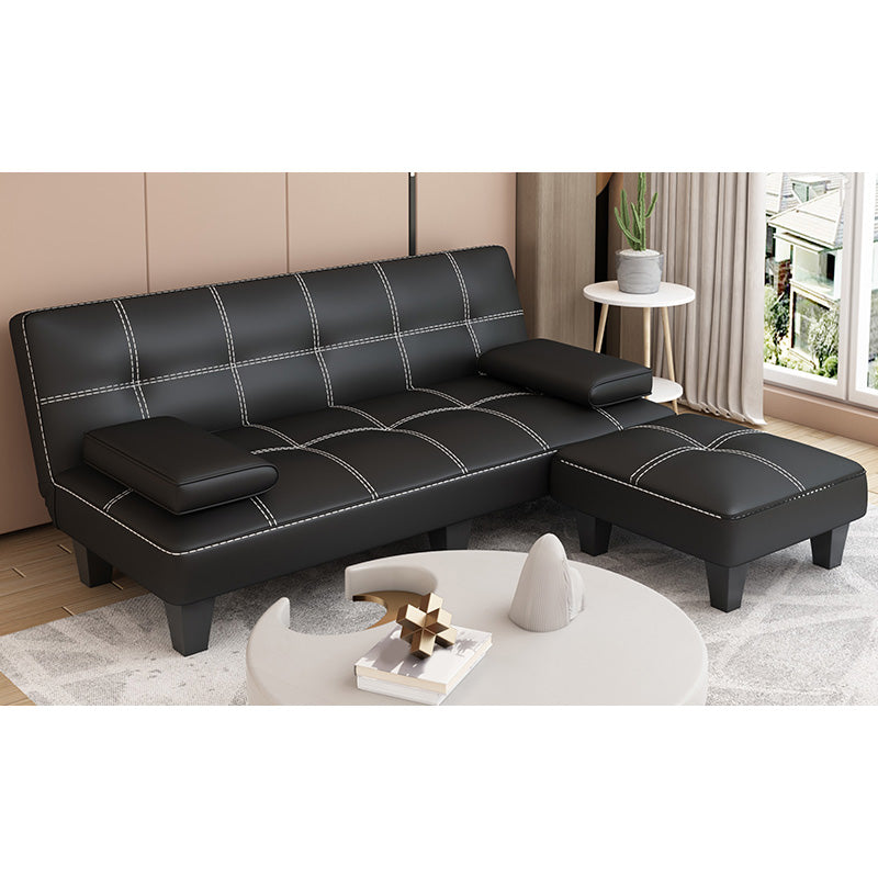 Black Modern Faux Leather Pillow Top Arm Sofa/Sectional with Convertible