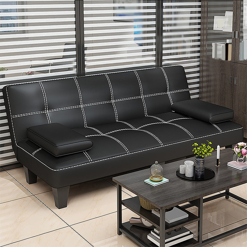 Black Modern Faux Leather Pillow Top Arm Sofa/Sectional with Convertible