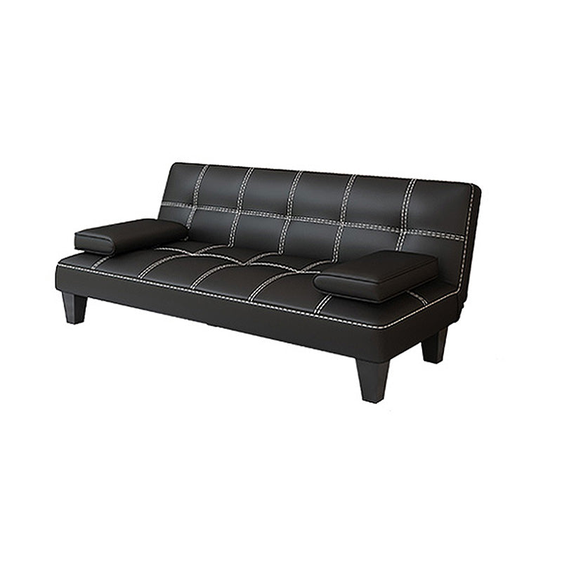 Black Modern Faux Leather Pillow Top Arm Sofa/Sectional with Convertible