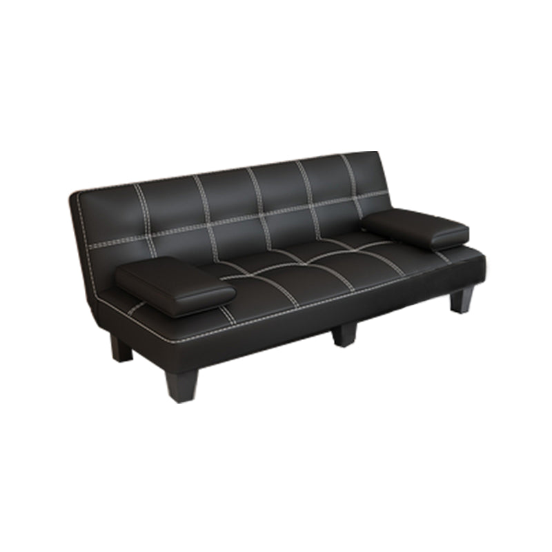 Black Modern Faux Leather Pillow Top Arm Sofa/Sectional with Convertible