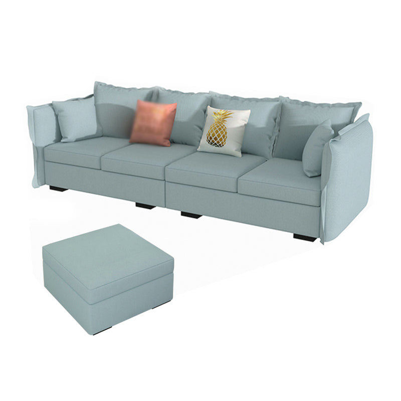 Scandinavian Blue Removable Cushions Sofa Straight Arm Sectionals with Slipcover