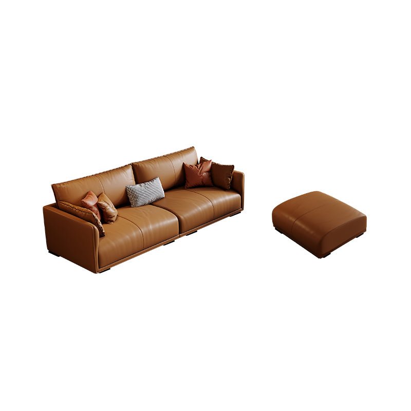 Mid-Century Modern Pillow Top Arm Sectional 33.46"H Cushion Back Sofa,Tan