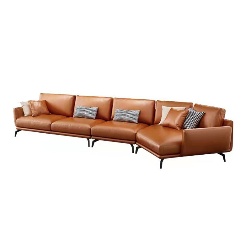 Mid-Century Modern Square Arm Sectional Sofa 34.65"H Cushion Back Sofa, Orange