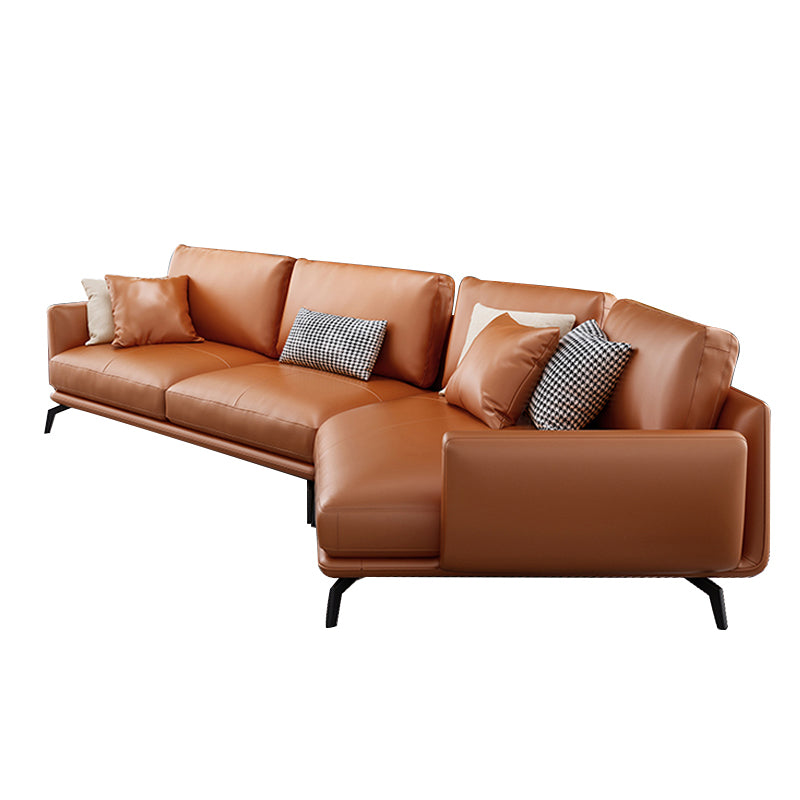 Mid-Century Modern Square Arm Sectional Sofa 34.65"H Cushion Back Sofa, Orange