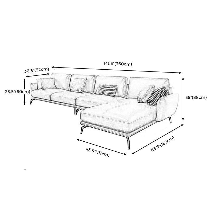 Mid-Century Modern Square Arm Sectional Sofa 34.65"H Cushion Back Sofa, Orange