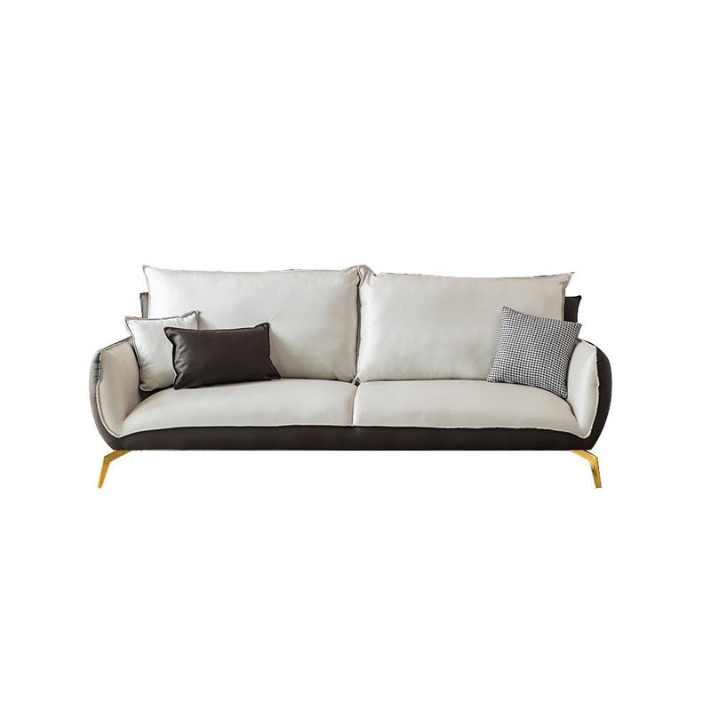 Ultra-Modern Beige Upholstered Sofa Pillow Back Couch with Brass Legs