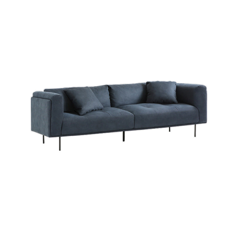 Contemporary Loose Back Standard Sofa Faux Leather Square Arm Settee