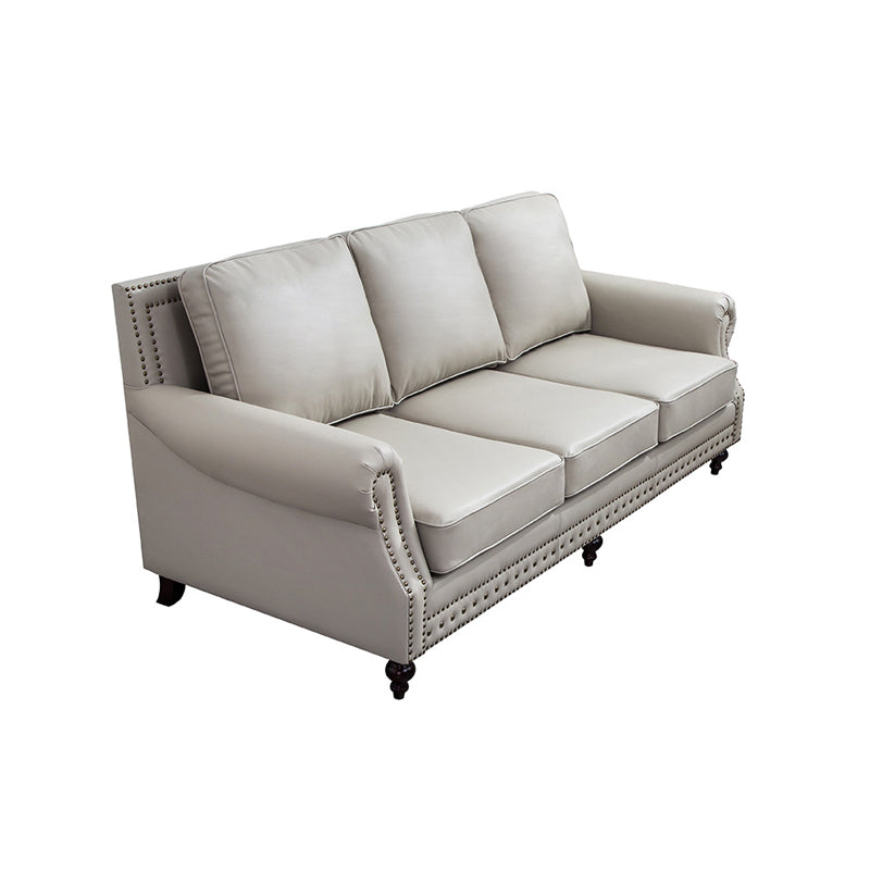 Traditional Rolled Arm Sofa with Nailhead Trim Cushion Back Couch for Three People