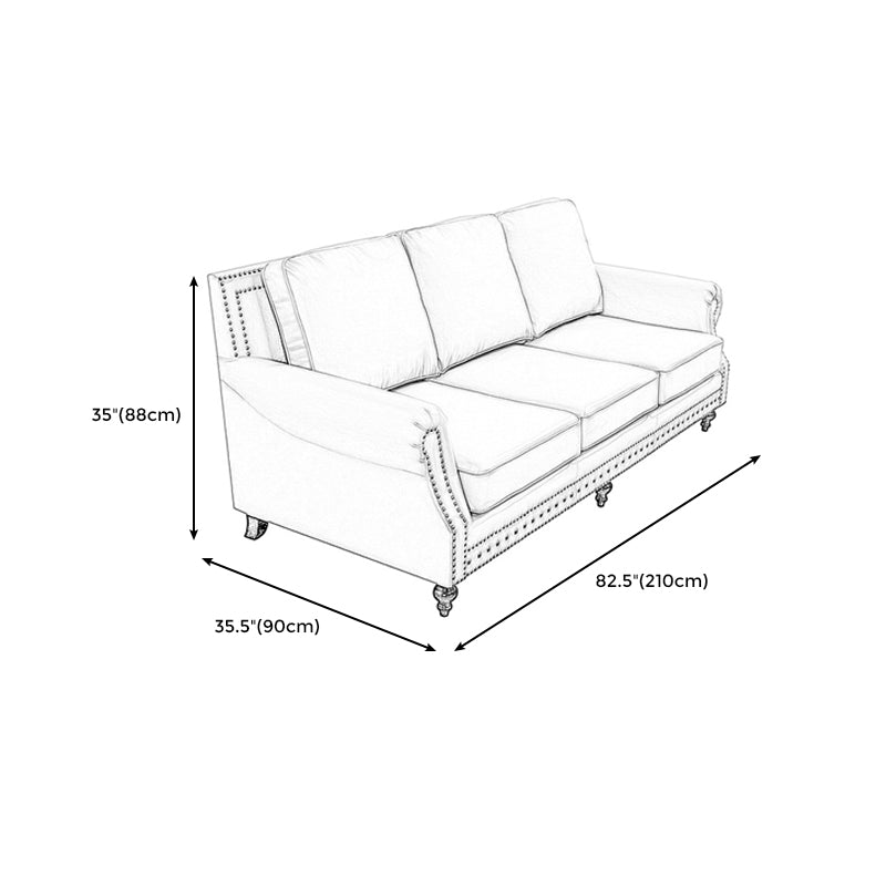 Traditional Rolled Arm Sofa with Nailhead Trim Cushion Back Couch for Three People