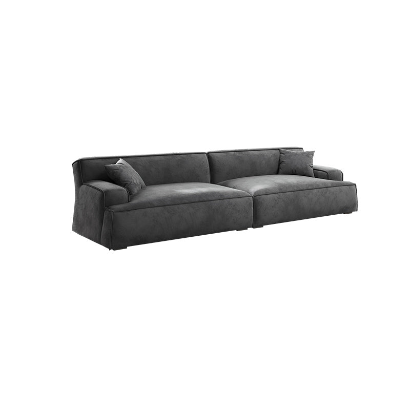 Nordic Living Room Square Arm Standard Sofa Dark Gray Geunine Leather Settee