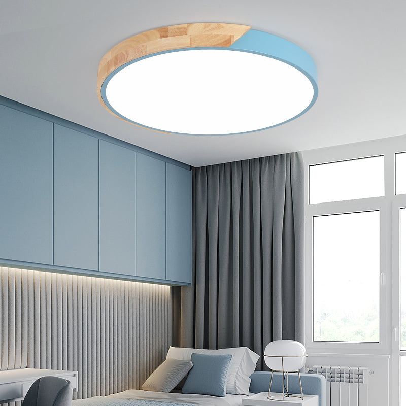 Round Shape LED Ceiling Lamp Modern Macaroon Iron 1 Light Flush Mount for Study