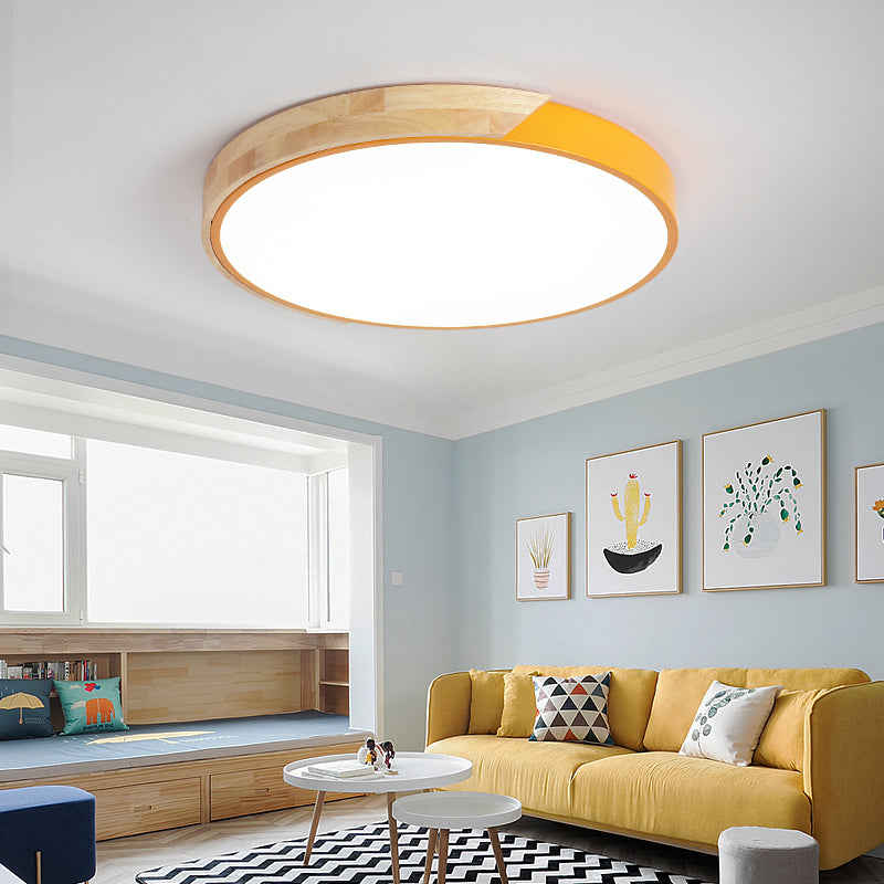 Round Shape LED Ceiling Lamp Modern Macaroon Iron 1 Light Flush Mount for Study