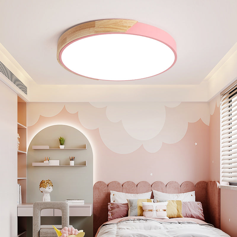 Round Shape LED Ceiling Lamp Modern Macaroon Iron 1 Light Flush Mount for Study