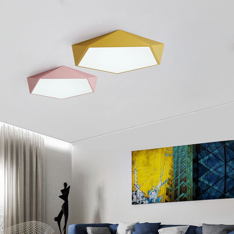 Pentagon Shape LED Ceiling Lamp Modern Macaroon Iron 1 Light Flush Mount for Bedroom