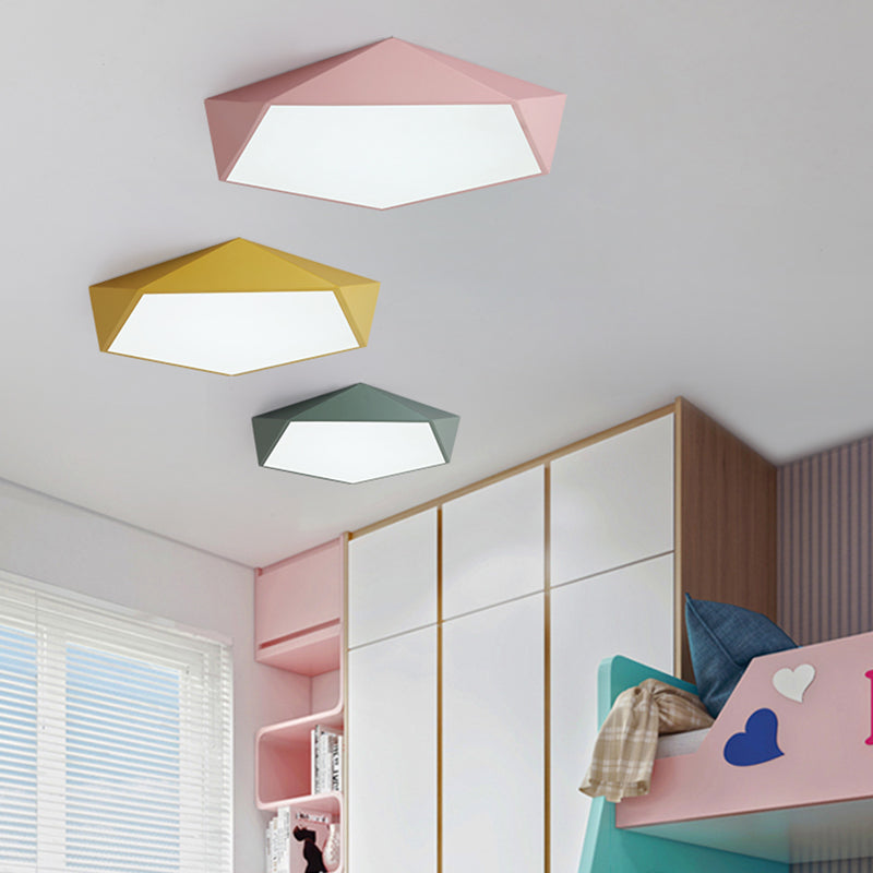 Pentagon Shape LED Ceiling Lamp Modern Macaroon Iron 1 Light Flush Mount for Bedroom