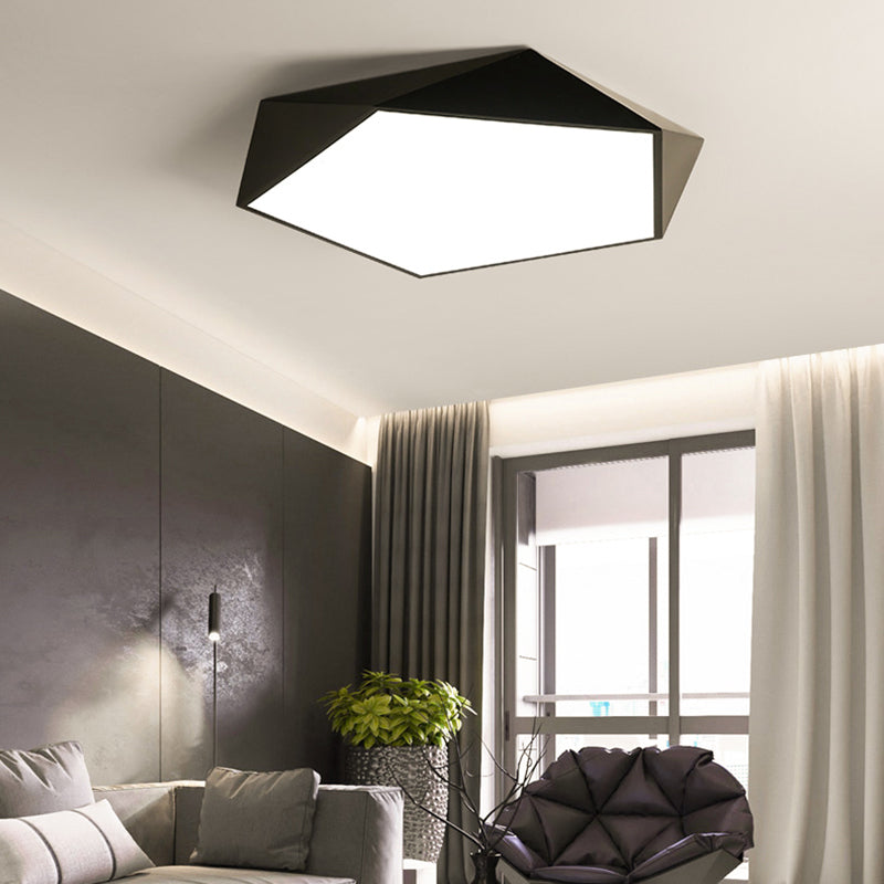 Pentagon Shape LED Ceiling Lamp Modern Macaroon Iron 1 Light Flush Mount for Bedroom