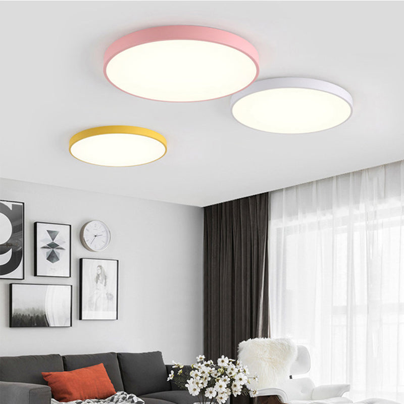 Round Shape LED Ceiling Lamp Modern Macaroon Iron 1 Light Flush Mount for Study Bedroom