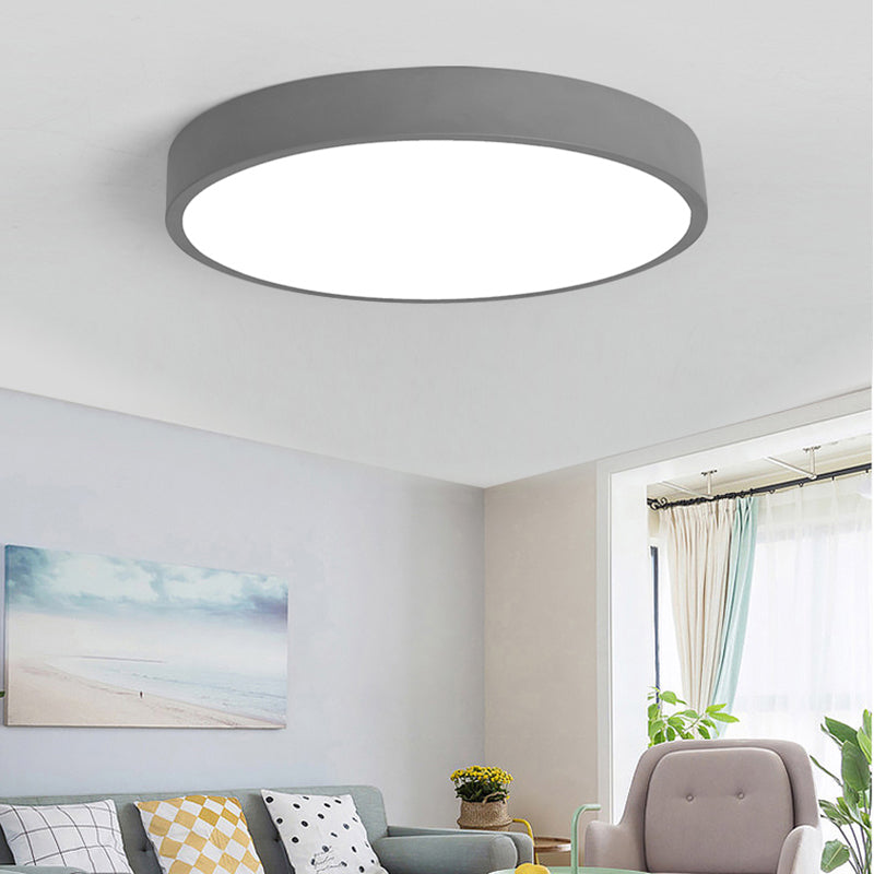 Round Shape LED Ceiling Lamp Modern Macaroon Iron 1 Light Flush Mount for Study Bedroom