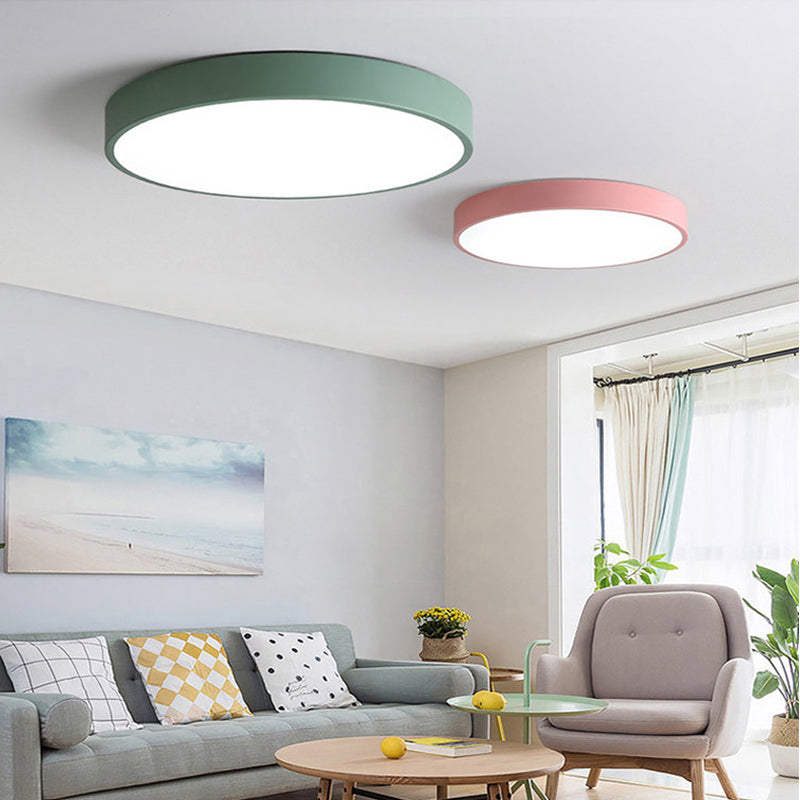 Round Shape LED Ceiling Lamp Modern Macaroon Iron 1 Light Flush Mount for Study Bedroom