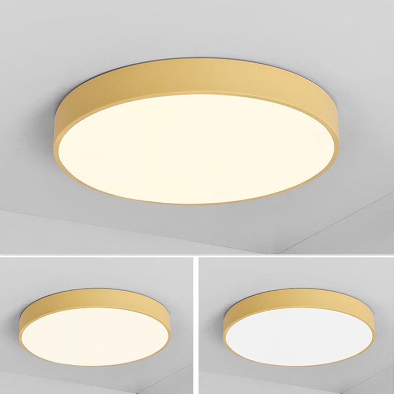 Round Shape LED Ceiling Lamp Modern Macaroon Iron 1 Light Flush Mount for Study Bedroom