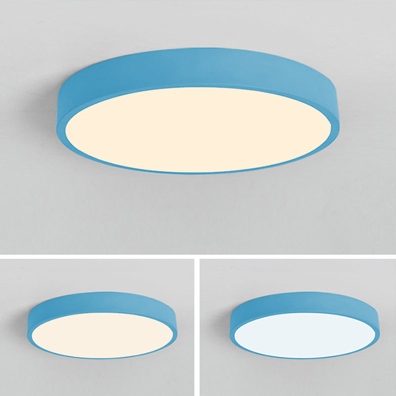 Round Shape LED Ceiling Lamp Modern Macaroon Iron 1 Light Flush Mount for Study Bedroom