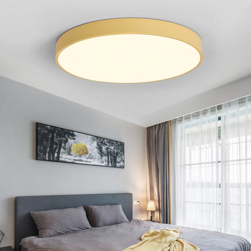 Round Shape LED Ceiling Lamp Modern Macaroon Iron 1 Light Flush Mount for Study Bedroom