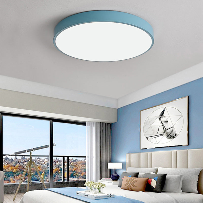 Round Shape LED Ceiling Lamp Modern Macaroon Iron 1 Light Flush Mount for Study Bedroom