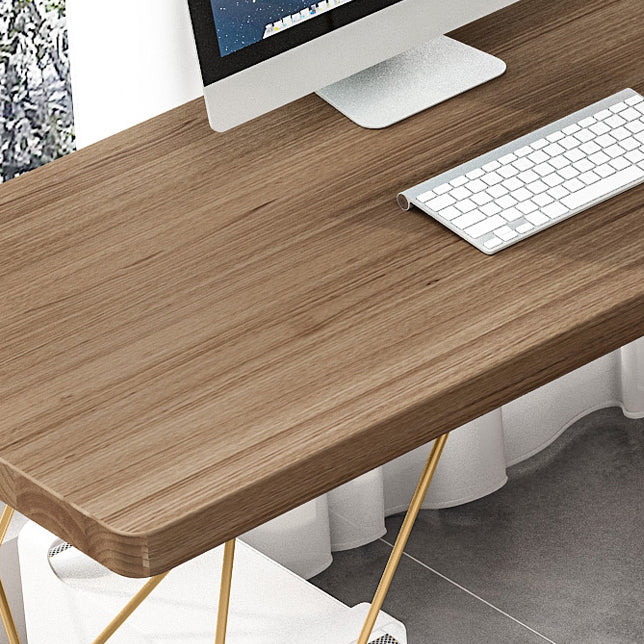 Glam Style Office Desk Solid Wood L-Shaped Desk with Gold Frame