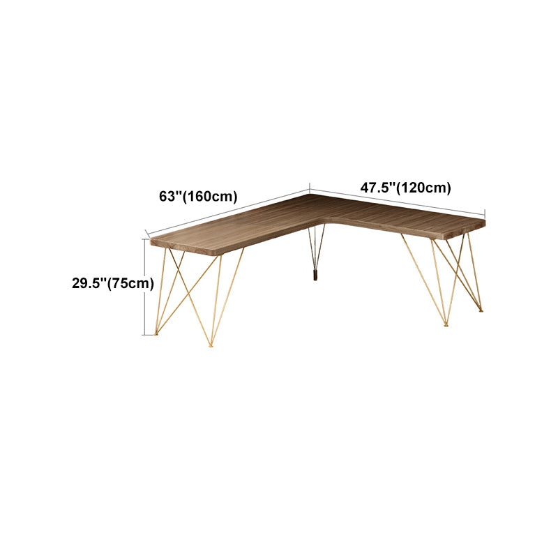 Glam Style Office Desk Solid Wood L-Shaped Desk with Gold Frame