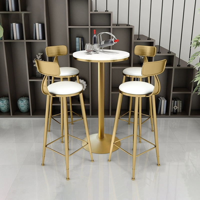 Glam Iron Bar Dining Table Faux Marble Gold Indoor Bistro Table with Single Pedestal