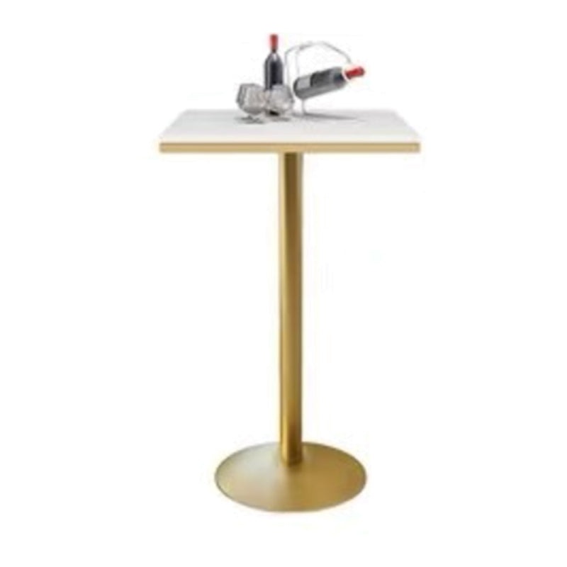 Glam Iron Bar Dining Table Faux Marble Gold Indoor Bistro Table with Single Pedestal