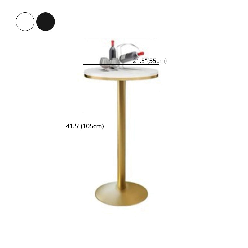 Glam Iron Bar Dining Table Faux Marble Gold Indoor Bistro Table with Single Pedestal