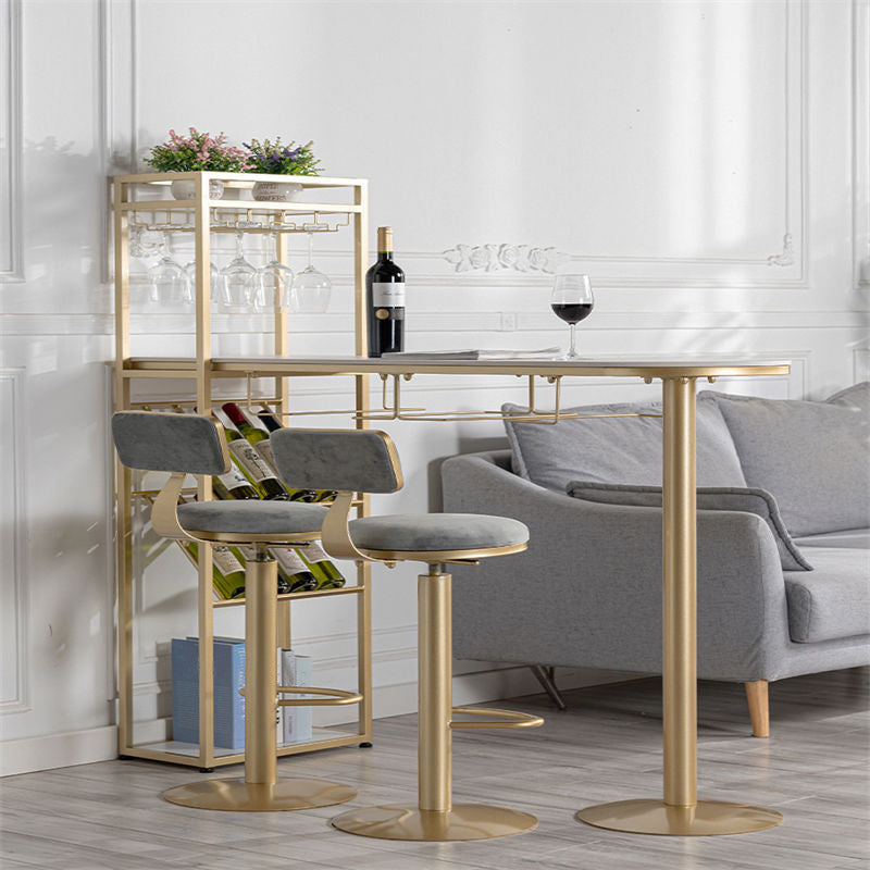 White Stone Bar Table Contemporary Bar Dining Table with Sled Base