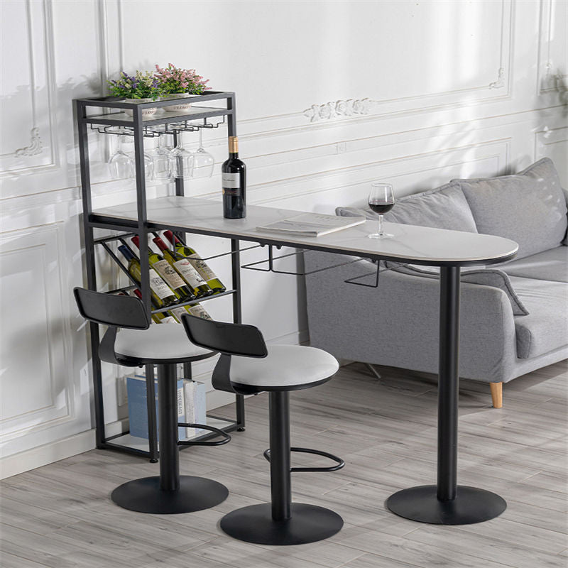 White Stone Bar Table Contemporary Bar Dining Table with Sled Base