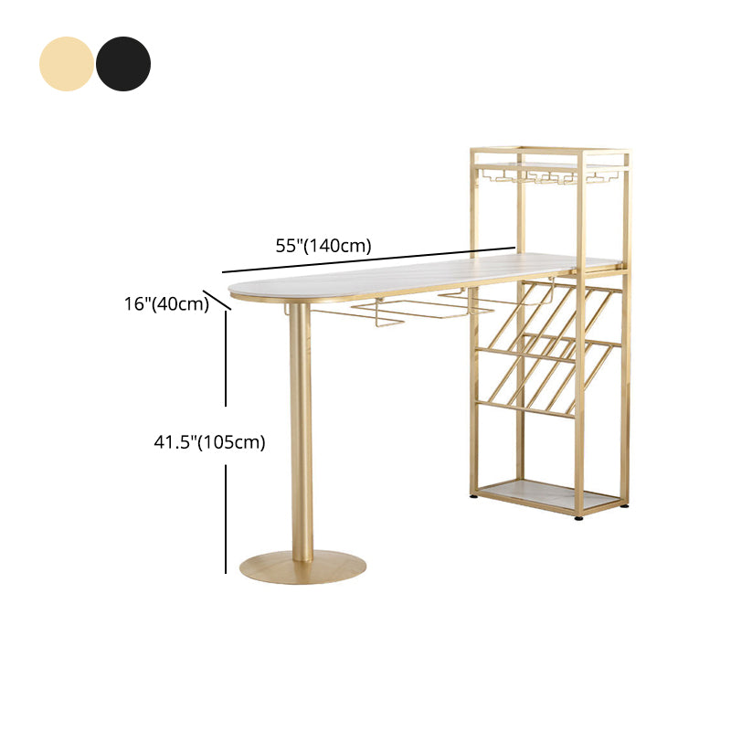 White Stone Bar Table Contemporary Bar Dining Table with Sled Base