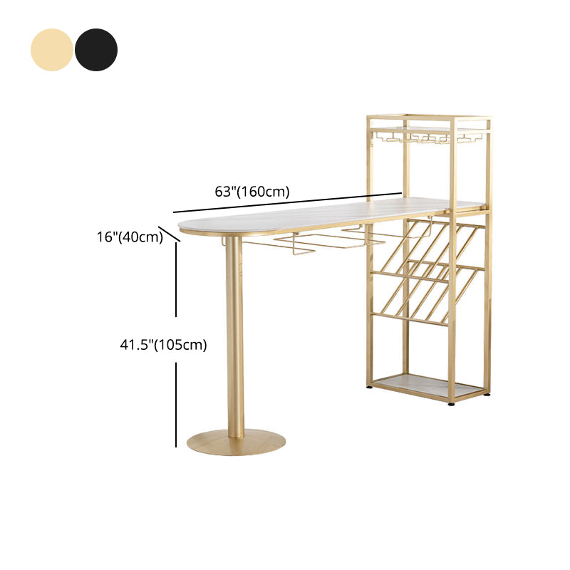 White Stone Bar Table Contemporary Bar Dining Table with Sled Base