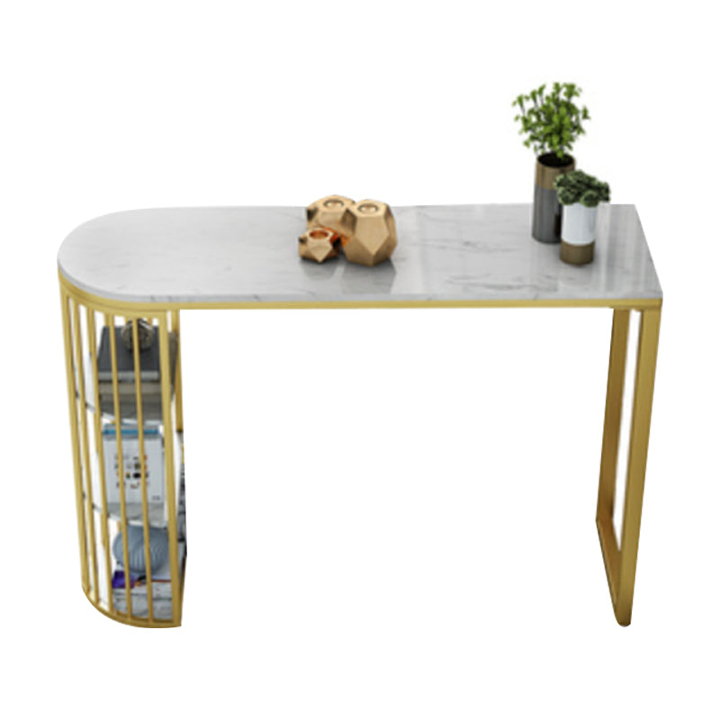 Glam Gold Iron Bar Dining Table White Stone Top Indoor Bistro Table with Shelf