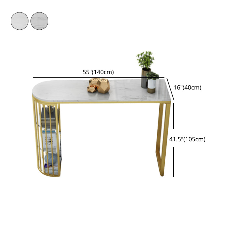 Glam Gold Iron Bar Dining Table White Stone Top Indoor Bistro Table with Shelf