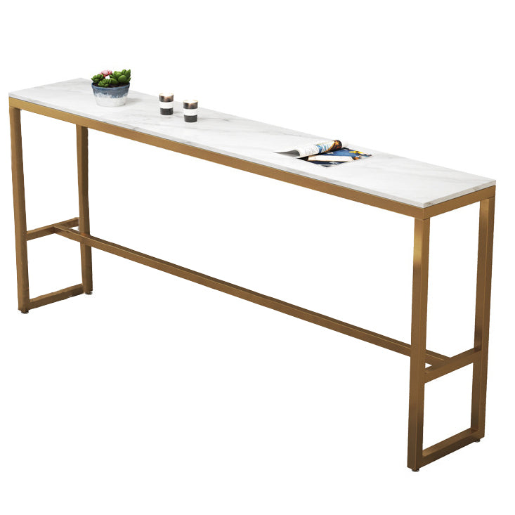 White Stone Bar Table Traditional Luxury Bar Table with Gold Trestle Base