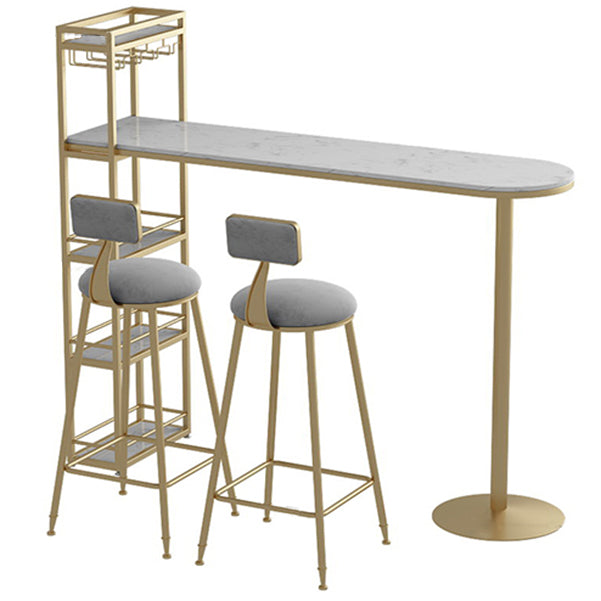 Modern Iron Bistro Table Faux Marble Top Indoor Bar Dining Table with Wine Rack